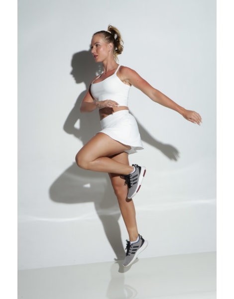 Conjunto Fitness Short Saia + Cropped Alcinha Branco REF: FRD8 Conjunto Fitness Short Saia + Cropped Alcinha Branco REF: FRD8