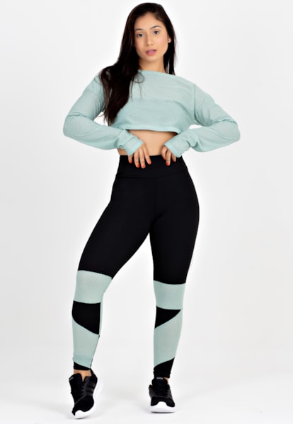 Conjunto Metamorfose Cropped Em Tela + Calça Legging Com Detalhe Verde | MTF26