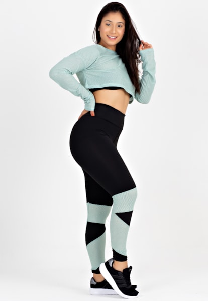 Conjunto Fitness Top Cropped e Calça Legging Detalhe Transparente REF:  LX117 - Racy Modas