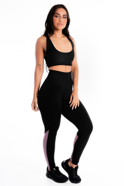 Cropped e Calça Legging Preto com Detalhe Violeta REF: LX273