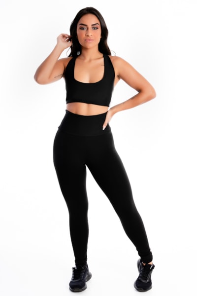 Cropped e Calça Legging Preto com Detalhe Violeta REF: LX273