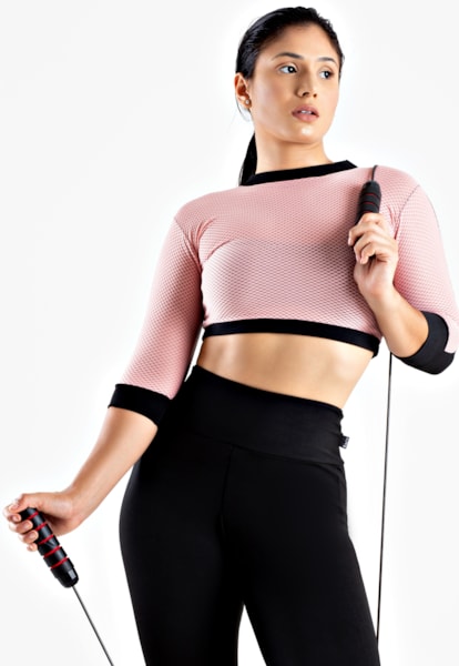 Cropped Feminino Fitness 2 Cores Preto e Rosê REF: LX126
