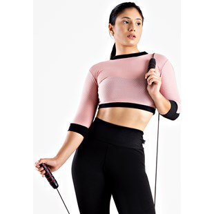 Cropped Feminino Fitness 2 Cores Preto e Rosê REF: LX126