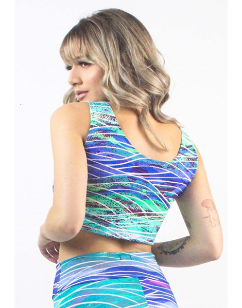 Cropped Fitness Estampado Blue Abstract Stripes REF: CXE24