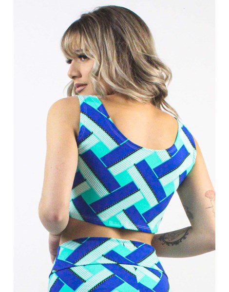 Cropped Fitness Estampado Blue white and green stripes REF: CXE22