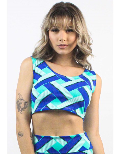 Cropped Fitness Estampado Blue white and green stripes REF: CXE22