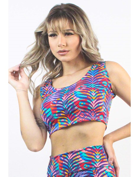 Cropped Fitness Estampado Colorful Striped Floral REF: CXE11