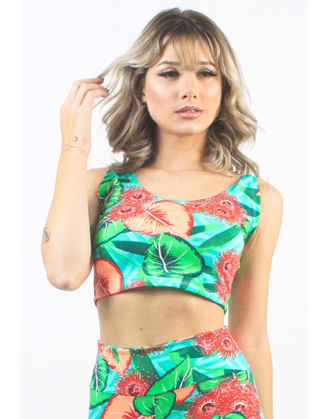 Cropped Fitness Estampado Floral Green Water REF: CXE14