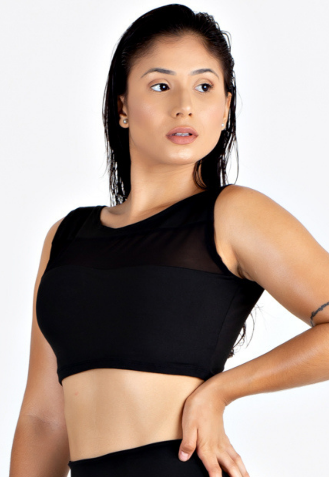 Cropped Fitness Feminino Preto Transparencia REF: LX157