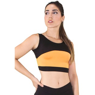Cropped Fitness Preto com Detalhe Amarelo REF: CC22