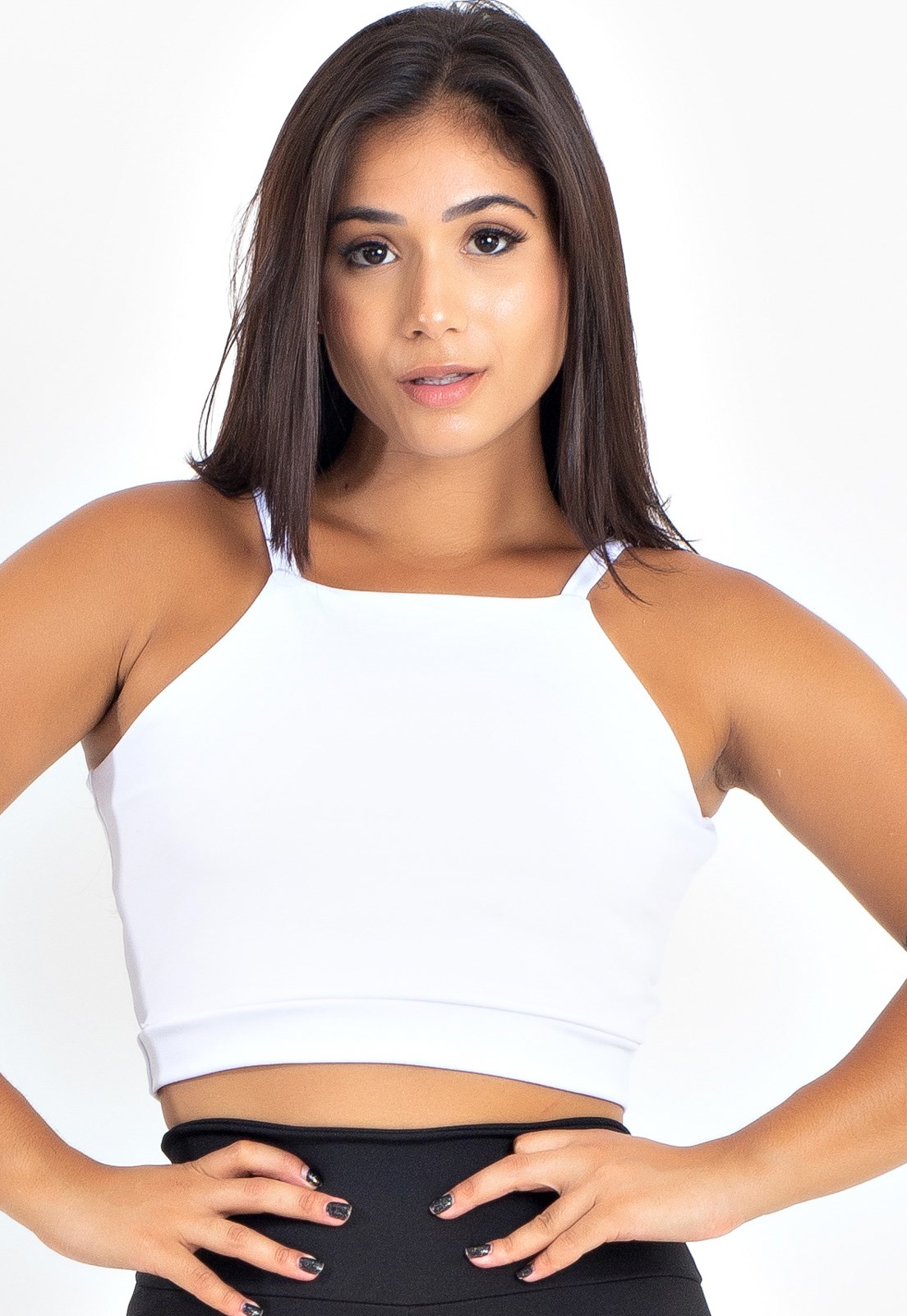 Cropped Top Fitness Alcinha Basic Branco REF: CC27 - Racy Modas