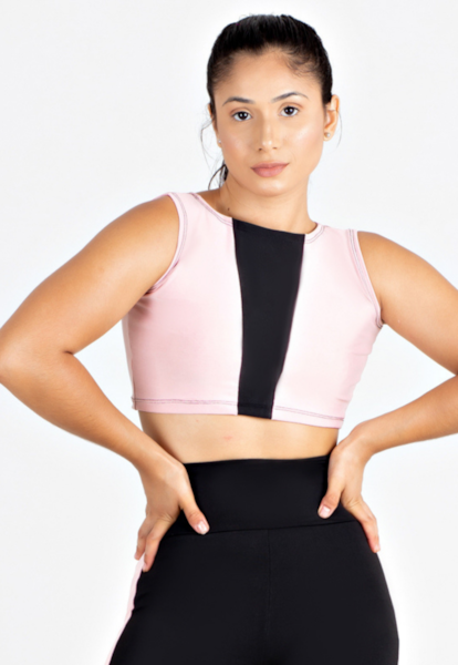 Cropped Top Fitness Rosê com Preto REF: LX113