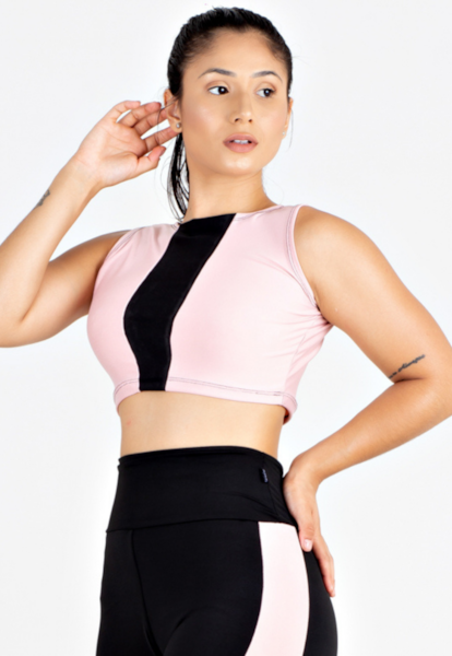 Cropped Top Fitness Rosê com Preto REF: LX113