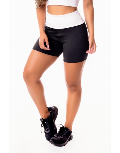 Short Fitness Academia Preto com Branco Cintura Alta REF: SV32 Short Fitness Academia Preto com Branco Cintura Alta REF: SV32