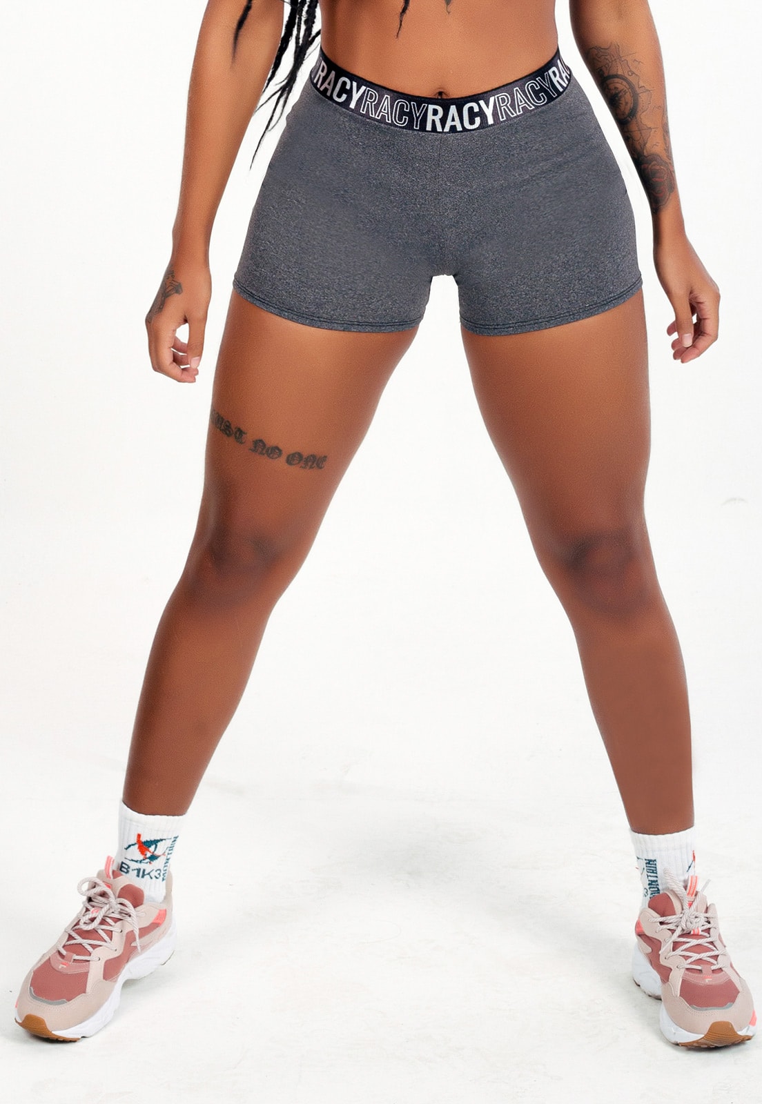 Short Fitness Cintura Alta Cinza Mescla com Elástico Racy REF: CLGA3