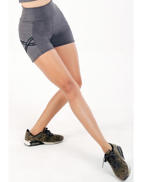 Short Fitness Cintura Alta Cinza Mescla com Elástico Racy REF: CLGA4 Short Fitness Cintura Alta Cinza Mescla com Elástico Racy REF: CLGA4
