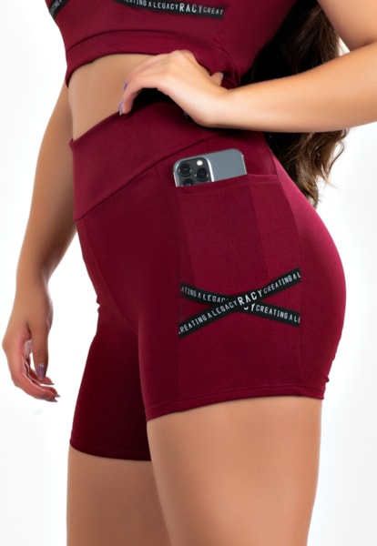 Short Fitness Cintura Alta Marsala com Elástico Racy REF: CLGA4
