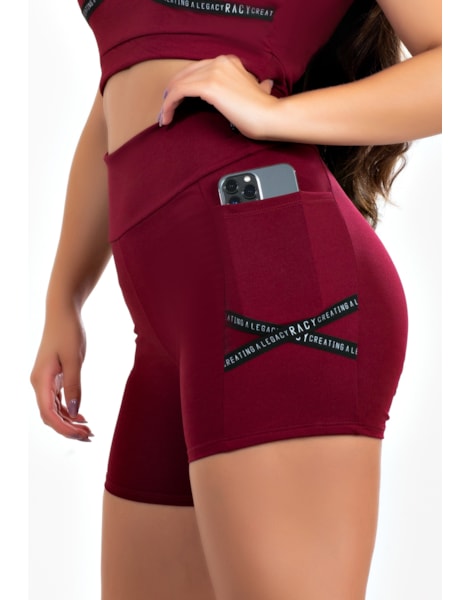 Short Fitness Cintura Alta Marsala com Elástico Racy REF: CLGA4 Short Fitness Cintura Alta Marsala com Elástico Racy REF: CLGA4