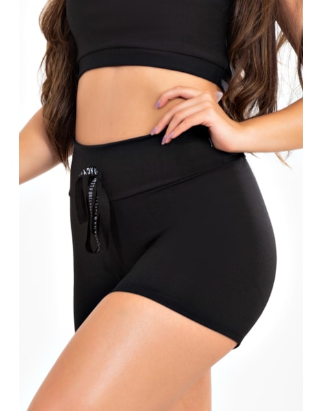 Short Fitness Cintura Alta Preto com Cardaço Fake Racy REF: CLGA7 Short Fitness Cintura Alta Preto com Cardaço Fake Racy REF: CLGA7