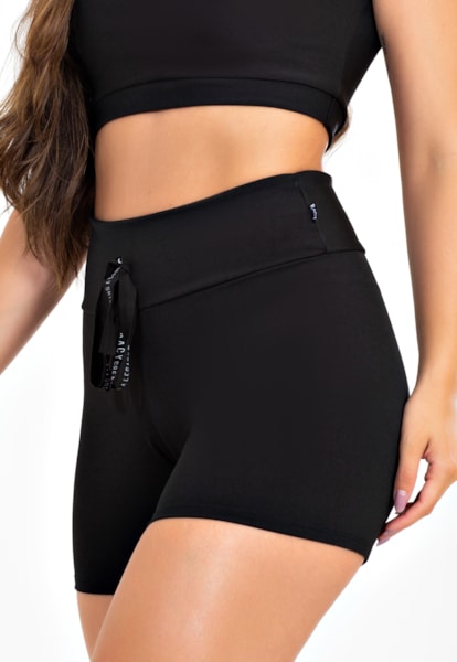 Short Fitness Cintura Alta Preto com Cardaço Fake Racy REF: CLGA7