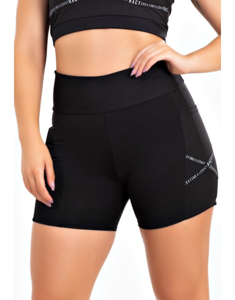 Short Fitness Cintura Alta Preto com Elástico Racy REF: CLGA4 Short Fitness Cintura Alta Preto com Elástico Racy REF: CLGA4