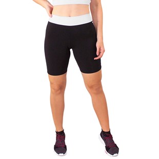 Short Fitness Preto com Faixa Branca Cintura REF: LC36