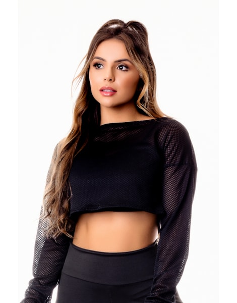 Top Cropped Fitness Academia Manga Longa com Tela Dry Fit REF: SV21 Top Cropped Fitness Academia Manga Longa com Tela Dry Fit REF: SV21