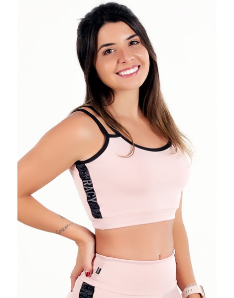 Top Cropped Fitness Alcinha Dupla com Elástico Lateral Rose REF: CCRPA6