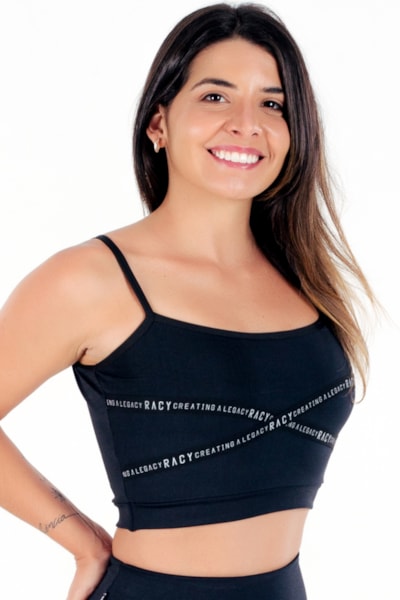 Top Cropped Fitness Alcinha e Elásticos em X Preto REF: CCRPA4