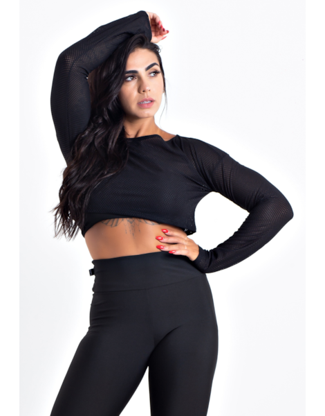 Top Cropped Fitness Manga Longa de Tela Dry Fit Preto REF: CCRPA9 Top Cropped Fitness Manga Longa de Tela Dry Fit Preto REF: CCRPA9