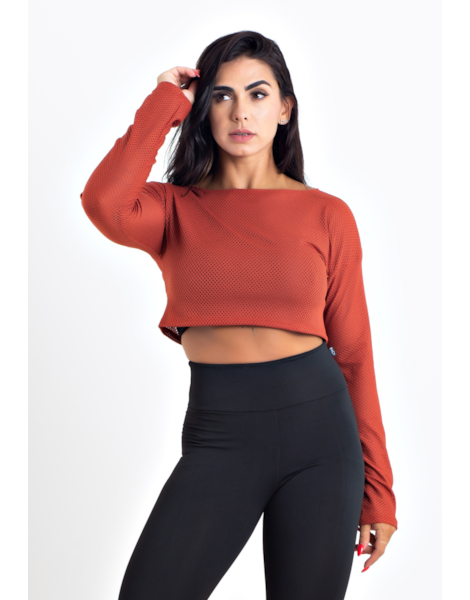 Top Cropped Fitness Manga Longa de Tela Dry Fit Terra Cota REF: CCRPA9 Top Cropped Fitness Manga Longa de Tela Dry Fit Terra Cota REF: CCRPA9
