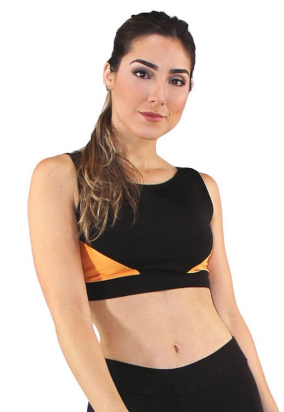 Top Cropped Fitness Triangles Preto com Amarelo REF: CC16
