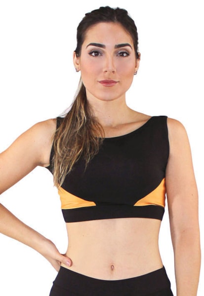 Top Cropped Fitness Triangles Preto com Amarelo REF: CC16