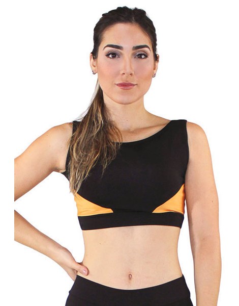 Top Cropped Fitness Triangles Preto com Amarelo REF: CC16
