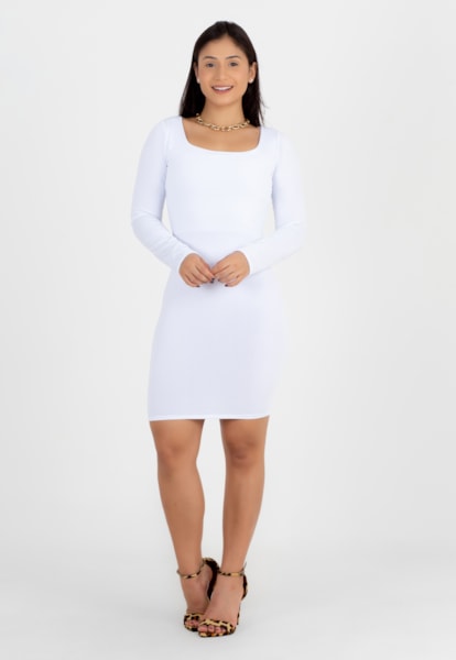 Vestido Curto Tubinho Manga Longa Branco | NR23