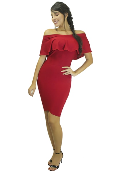 Vestido Curto Tubinho Ombro a Ombro e Babado REF: VK17