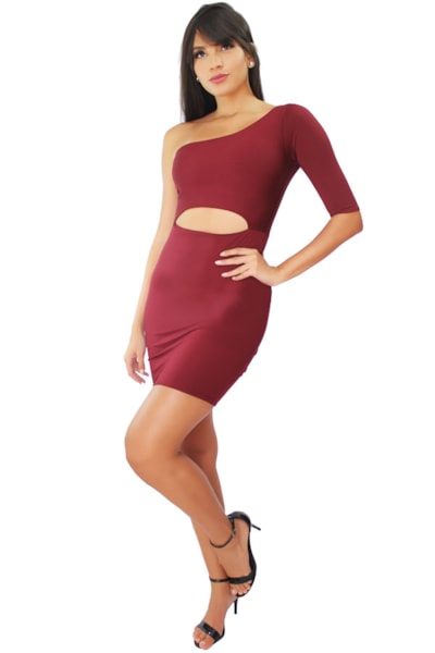 Vestido Curto Um Ombro Só com Detalhe Aberto na Cintura REF: VRP330