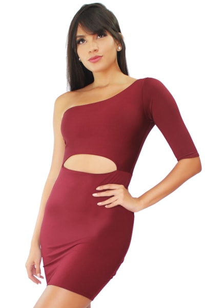 Vestido Curto Um Ombro Só com Detalhe Aberto na Cintura REF: VRP330