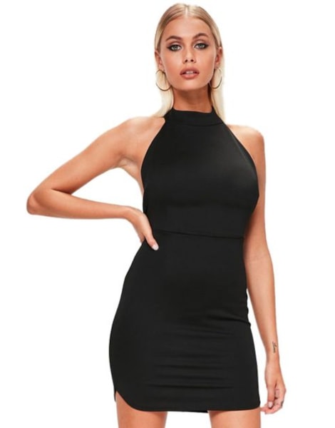 Vestido Feminino Curto Gola Fechada Costa Nu Social Festa REF: VRP20 Vestido Feminino Curto Gola Fechada Costa Nu Social Festa REF: VRP20