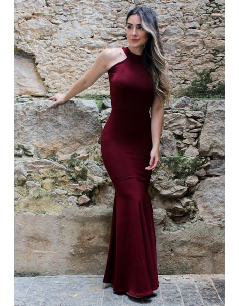 Vestido Feminino Longo Detalhe Pescoço Costa Aberta REF: NC3 Vestido Feminino Longo Detalhe Pescoço Costa Aberta REF: NC3