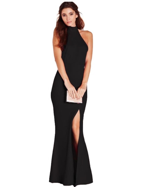 Vestido Longo Gola Alta Fenda Lateral Social Festa REF: VRP2 Vestido Longo Gola Alta Fenda Lateral Social Festa REF: VRP2