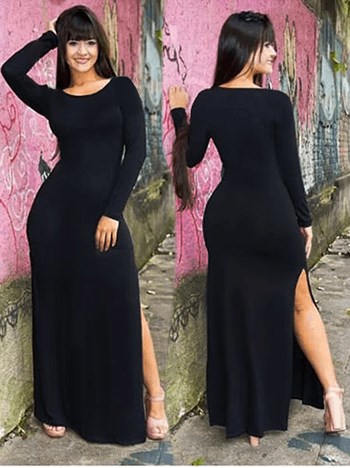 vestido preto longo com manga longa