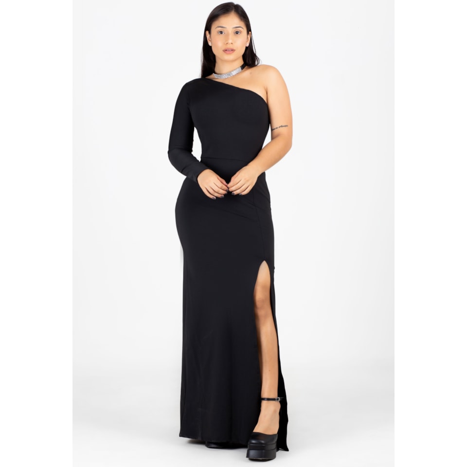 Com Fenda Lateral Mercado Livre Vestido Longo Preto Vestido