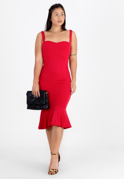 Vestido Midi Alcinha com Babado Vermelho | NR54