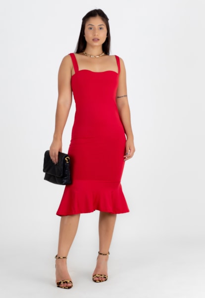 Vestido Midi Alcinha com Babado Vermelho | NR54