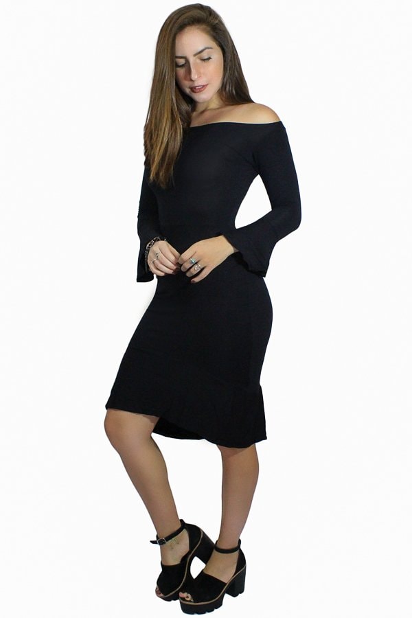 vestido social ombro a ombro