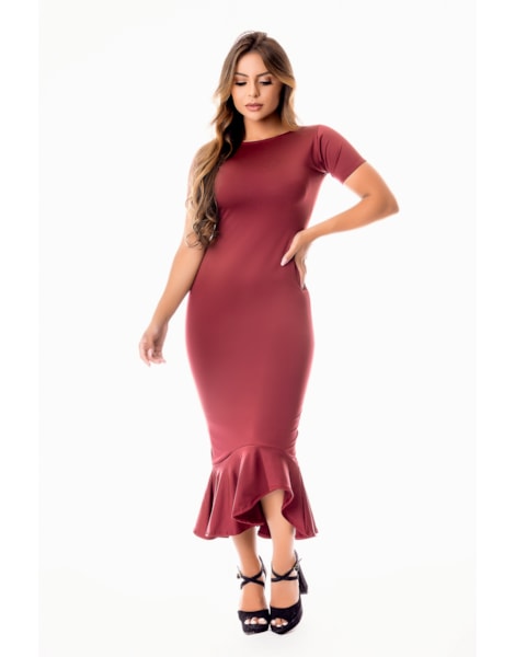 Vestido Tubinho Maxi Midi com Babado e Manguinha Evangélico, Social ou Dia a Dia REF: STY11 Vestido Tubinho Maxi Midi com Babado e Manguinha Evangélico, Social ou Dia a Dia REF: STY11