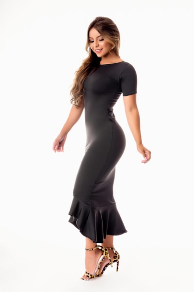 Vestido Tubinho Maxi Midi com Babado e Manguinha Evangélico, Social ou Dia a Dia REF: STY9