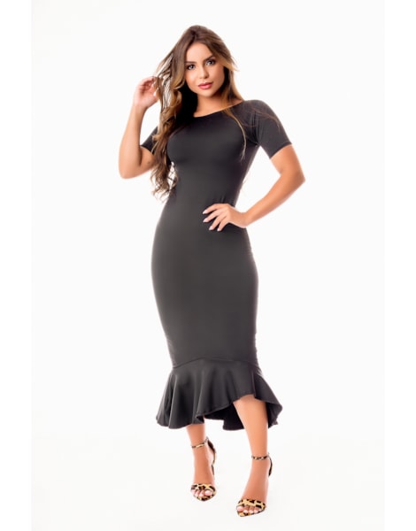 Vestido Tubinho Maxi Midi com Babado e Manguinha Evangélico, Social ou Dia a Dia REF: STY9 Vestido Tubinho Maxi Midi com Babado e Manguinha Evangélico, Social ou Dia a Dia REF: STY9