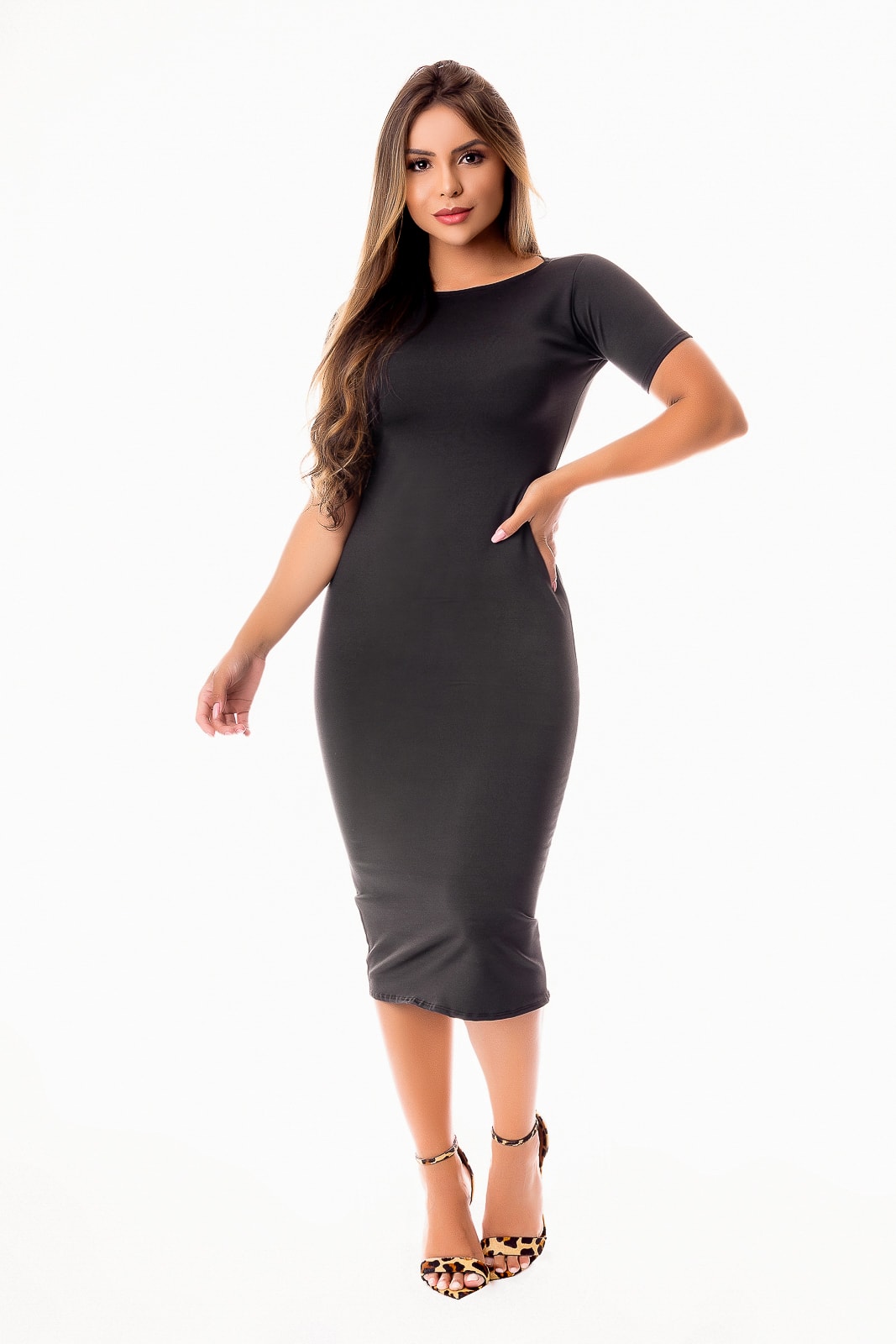 Vestido Tubinho Midi Com Manguinha Evangélico, Social ou Dia a Dia